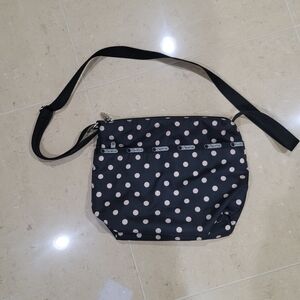 Lesportsac Black and Pink Polka Dot Crossbody Bag